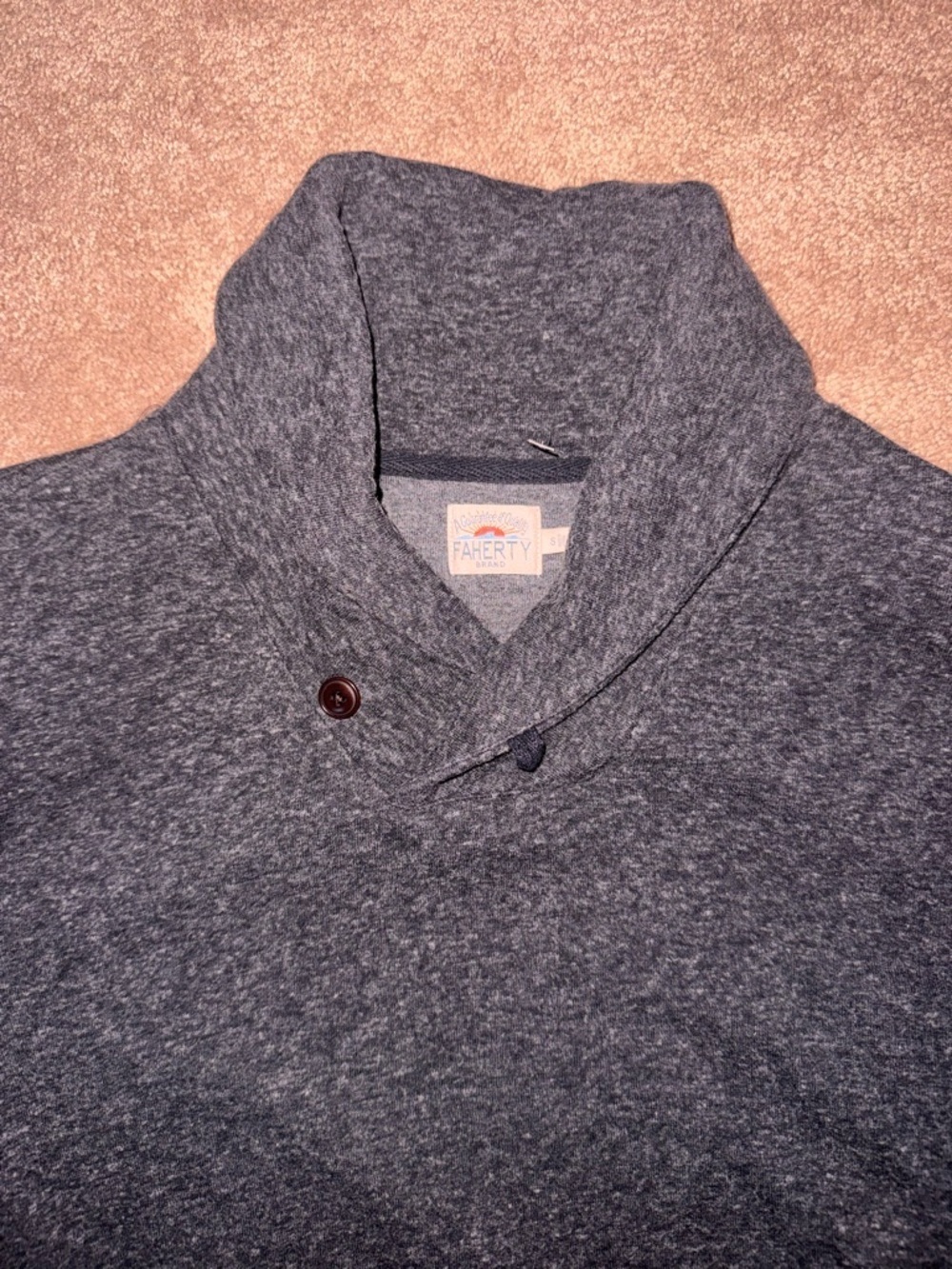 Faherty Men's Charcoal Shawl Collar V-Neck Sweater - Picture 4 of 6